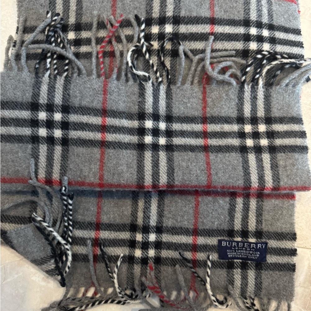 Burberry Classic Gray and Red Plaid Scarf